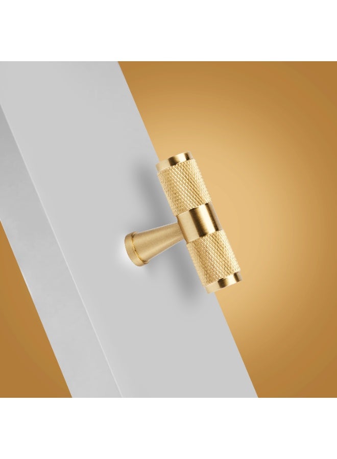 CINCINNO مقبض سحب T-Knob من Cincinno Celestis من النحاس الأصفر الصلب مع نمط خشن 15x50mm مع ضمان لون لمدة 2 سنة - أنيق ودائم للأدراج، خزائن المطبخ والأثاث (نحاس مصقول طبيعي) - Image 4