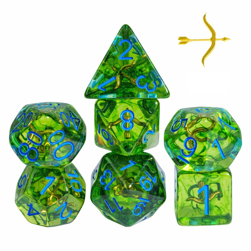 UDIXI 7PCS DD Polyhedral Dice Set Green DND Dice Set Filled with Bow for Role Playing Games as RPG Tabletop Games Ranger - Image 3