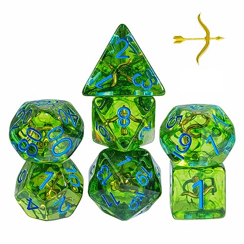UDIXI 7PCS DD Polyhedral Dice Set Green DND Dice Set Filled with Bow for Role Playing Games as RPG Tabletop Games Ranger - Image 1