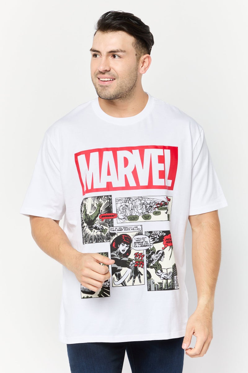 MARVEL Men Crew Neck Short  Sleeves Graphic Print T-Shirt, White - Image 1