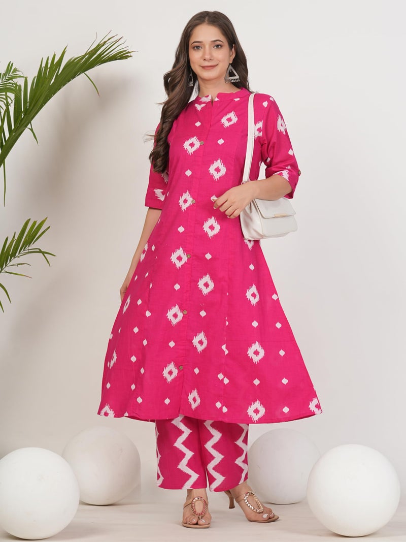 rytras Women's Pure Cotton Printed Ethnic Wear A-Line Kurta Set with Palazzo Pants(RYT664,Pink,S) - Image 3