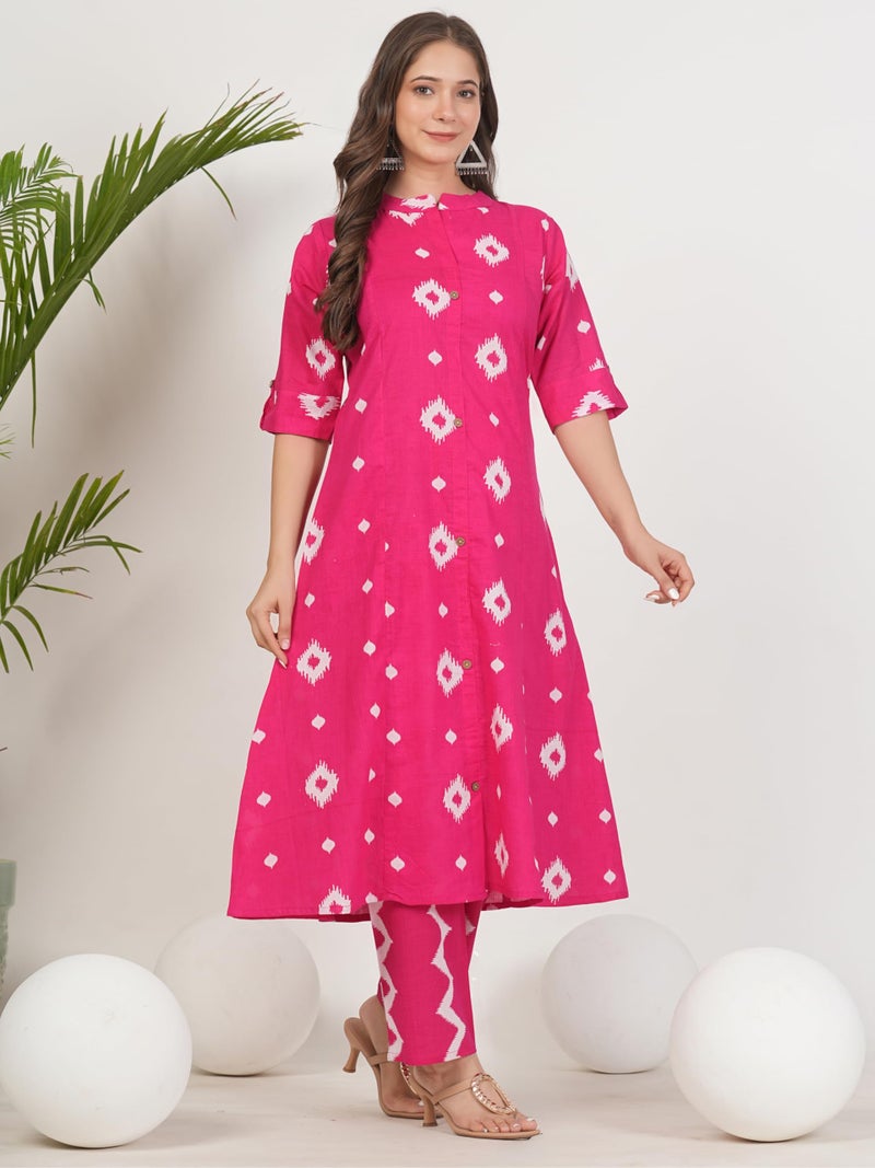rytras Women's Pure Cotton Printed Ethnic Wear A-Line Kurta Set with Palazzo Pants(RYT664,Pink,S) - Image 4