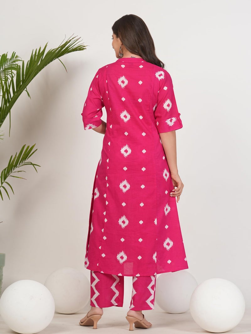 rytras Women's Pure Cotton Printed Ethnic Wear A-Line Kurta Set with Palazzo Pants(RYT664,Pink,S) - Image 2