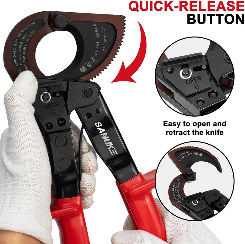 Sanuke Cable Cutters - Ratcheting Cable Cutters Heavy Duty for Electricians - Cutting Aluminum Copper Soft Wire up to 600MCM / 240mm² - Image 5