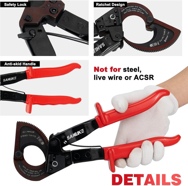 Sanuke Cable Cutters - Ratcheting Cable Cutters Heavy Duty for Electricians - Cutting Aluminum Copper Soft Wire up to 600MCM / 240mm² - Image 4