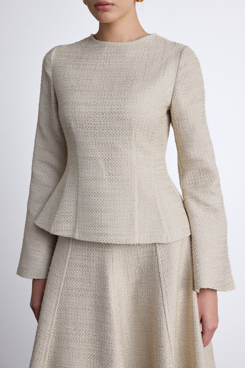 Manuka Peplum Detailed Tweed Blouse Beige  - Image 3