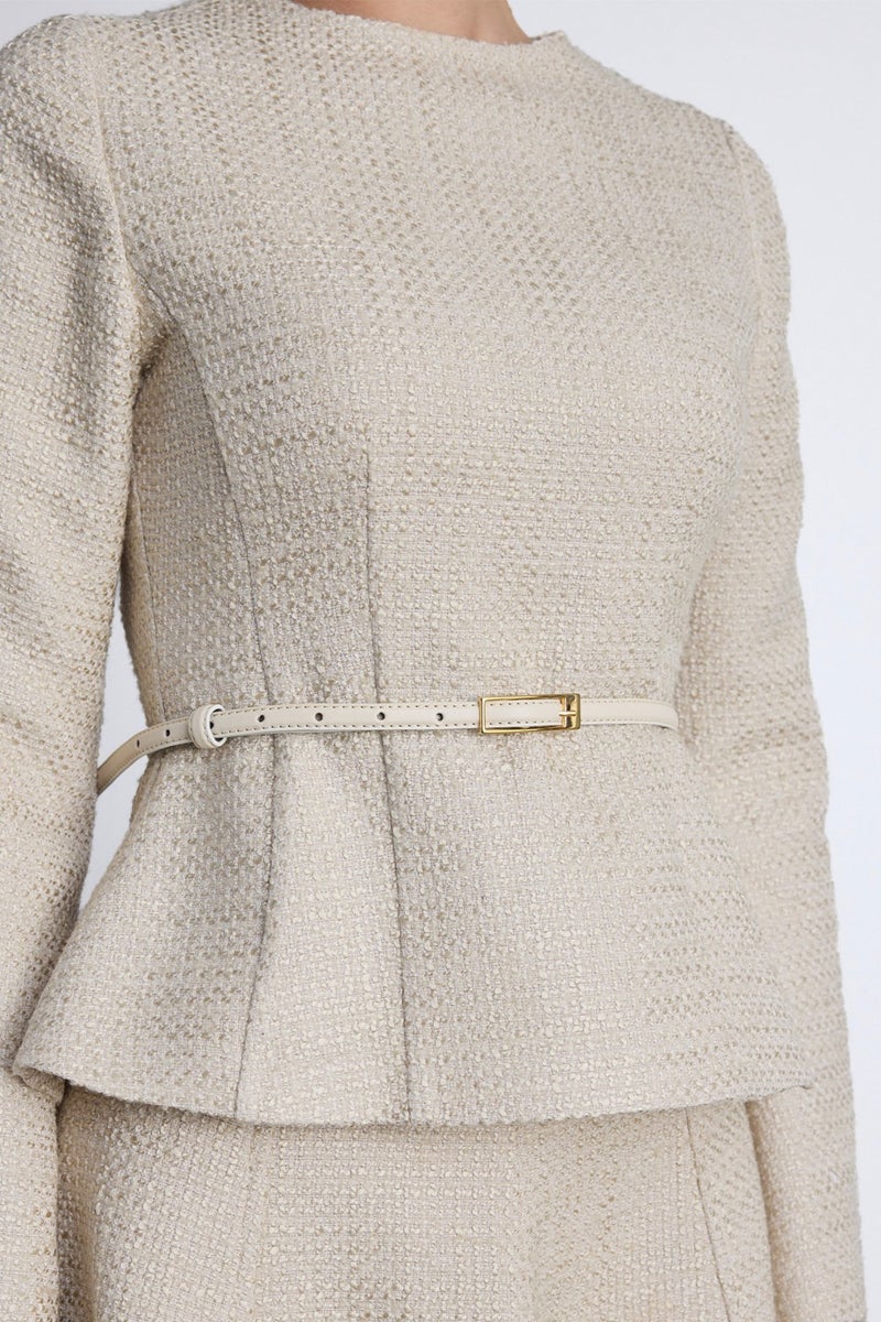Manuka Peplum Detailed Tweed Blouse Beige  - Image 2