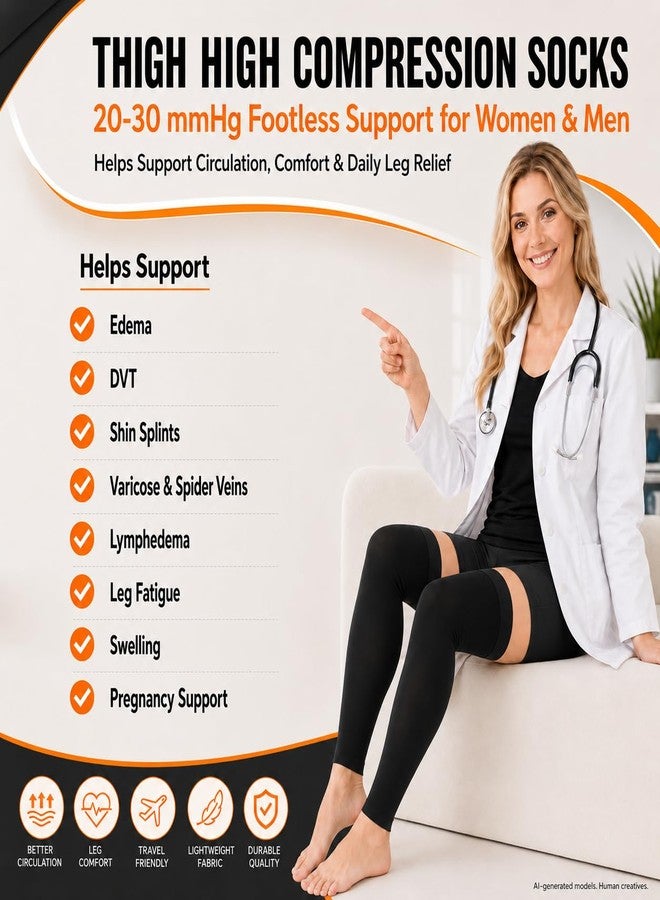 Doc Miller Thigh High Compression Socks 20-30 mmHg, Footless Compression Stockings for Women & Men, Over Knee Support Hose for Swelling, Tired Legs, Varicose Veins, Travel, Work & Pregnancy, 1 Pair - Image 3