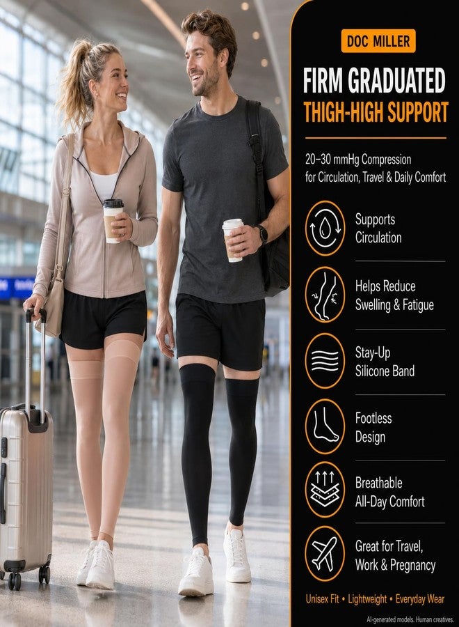 Doc Miller Thigh High Compression Socks 20-30 mmHg, Footless Compression Stockings for Women & Men, Over Knee Support Hose for Swelling, Tired Legs, Varicose Veins, Travel, Work & Pregnancy, 1 Pair - Image 2