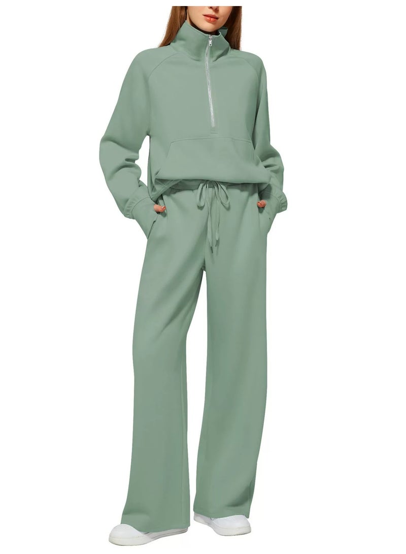 general 2025 - 2026 Women's Two-Piece Ultra-Large Half-Zip Sweatshirt and Wide Leg Sweatpants Casual Set - Image 1