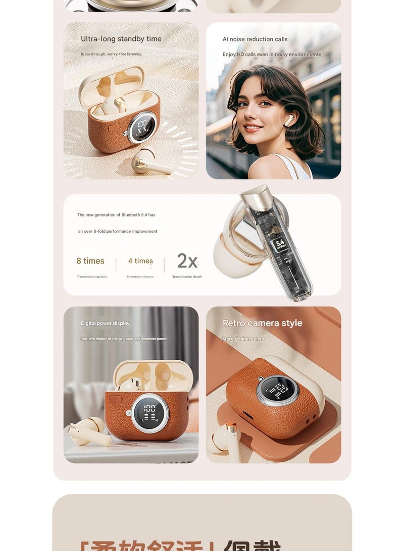 Retro Digital Wireless Bluetooth Headset In-Ear Long Battery Life Suitable For Type C Charging Port Green Brown Apricot  - Image 3