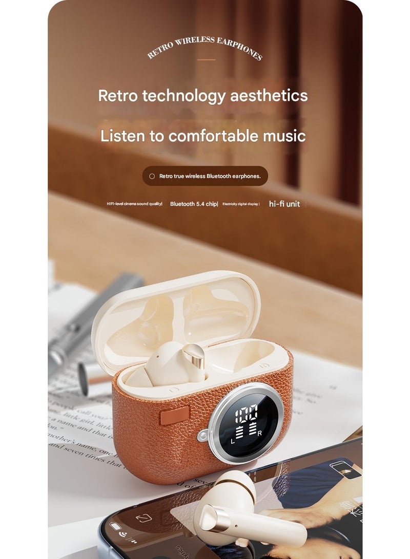 Retro Digital Wireless Bluetooth Headset In-Ear Long Battery Life Suitable For Type C Charging Port Green Brown Apricot  - Image 2