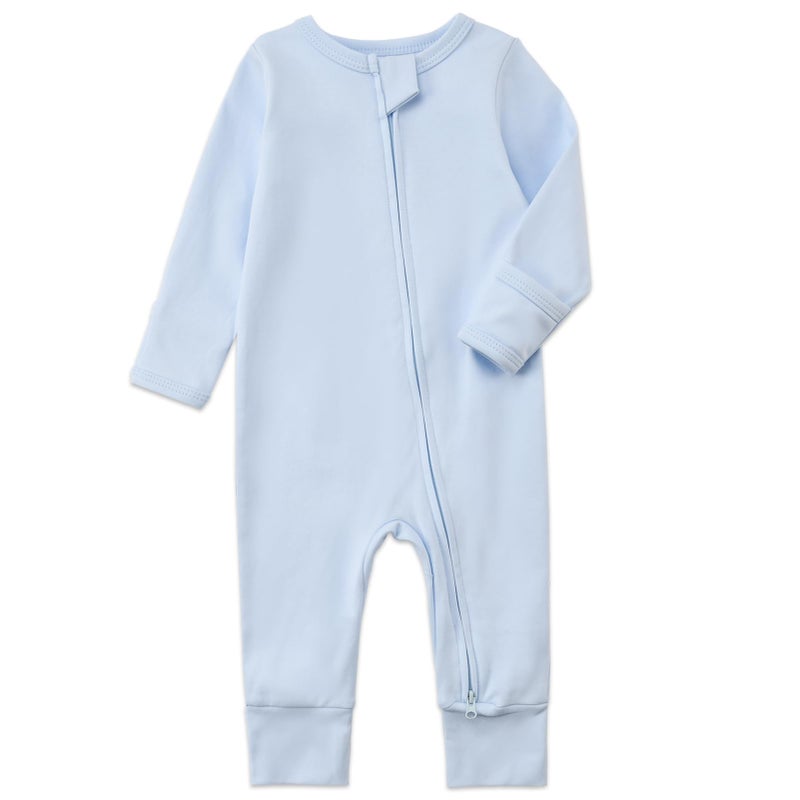 Aablexema 3-Pack Organic Cotton Baby Footless Pajamas with Mitten Cuffs, 2-Way Zipper Infant Romper Outfit(Blue Set,6-12m) - Image 2