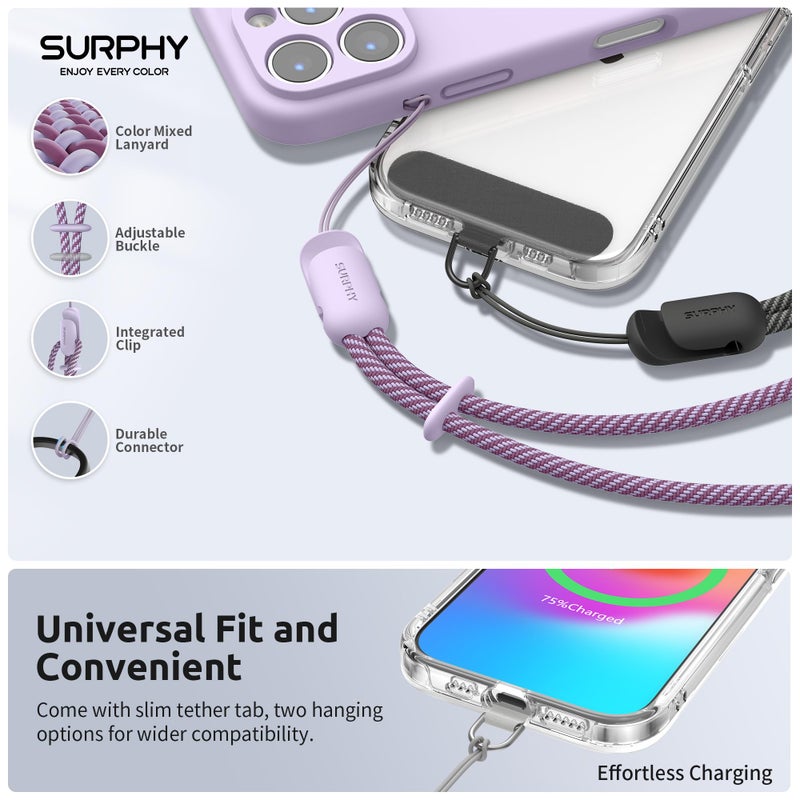 SURPHY 3 Pack Phone Wrist Strap with CellPhone Tether Tab, Cellphone Lanyard, Anti Theft Phone Strap with 2-Color Braided, Wrist Lanyard for Women and Men, Black & Lilac & Gray - Image 2