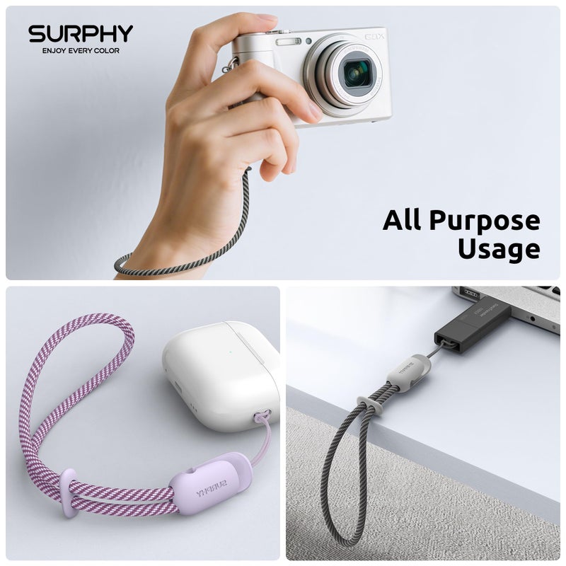 SURPHY 3 Pack Phone Wrist Strap with CellPhone Tether Tab, Cellphone Lanyard, Anti Theft Phone Strap with 2-Color Braided, Wrist Lanyard for Women and Men, Black & Lilac & Gray - Image 5