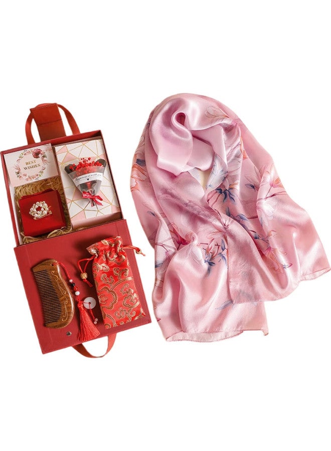 Hang Silk House Hangsifu Pure Silk Mulberry Silk Scarf Gift Box, Mother'S Birthday Mother'S Day Gift, Practical Present For Wife Girlfriend, Pink Jade - Image 1