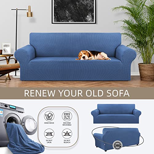 KEKUOU Stretch Sofa Cover Slipcover ，Couch Covers for 3 Cushion Couch Sofa pet Friendly (78"-94") Furniture Protector Sofa with Elastic Bottom for Kids,Dog, Jacquard Small Checked(Large,Riverside) - Image 3