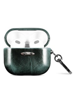 Generic Case Cover Oil Wax Leather Texture Earphone Protective Case with Hang Buckle For AirPods 3 Dark Green 