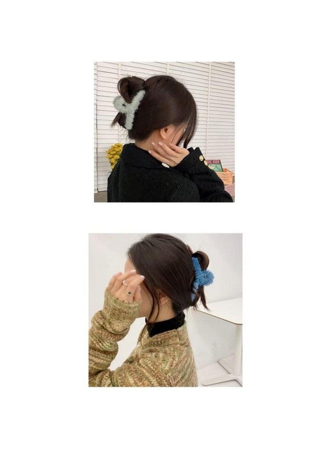 DN Creation Set of 6 Cute Soft Faux Rabbit Fleece Fur Curve, Non Slip Large Barrettes Large Fuzzy Hair Clips Claw/Clutcher,Hair Styling Accessories For Women & Girls - Random Color - Image 4