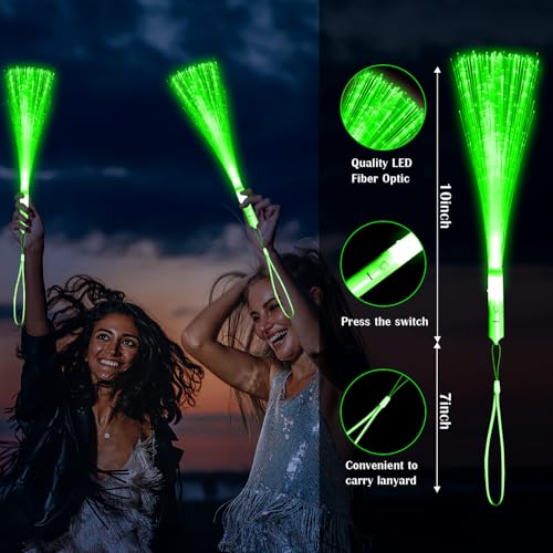 YOFOBU 60 PCS Green Fiber Optic Wands Glow Fiber Wands Bulk LED Light Up Wands with 3 Flashing Modes LED Flashing Sticks for Christmas New Year St Patricks Day Easter Wedding Bridal Shower Carnival - Image 5