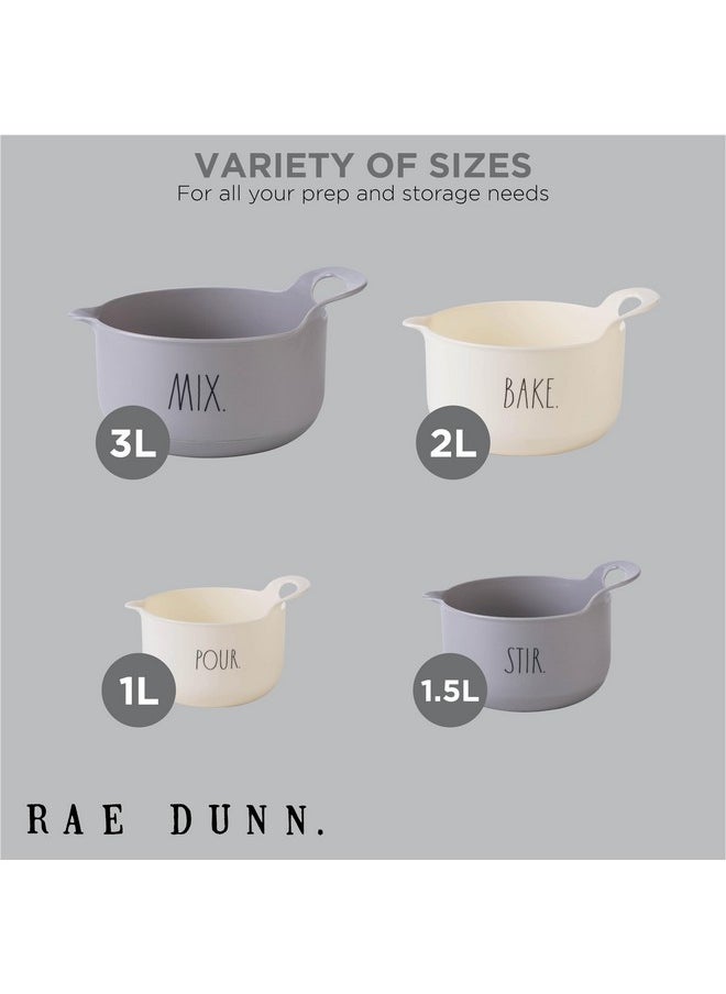 Rae Dunn - Rae Dunn Non-Slip Mixing Bowls - 4 Piece Nesting Plastic Mixing Bowl Set with Pour Spouts and Handles-Measurement Markings (Grey) - Image 1