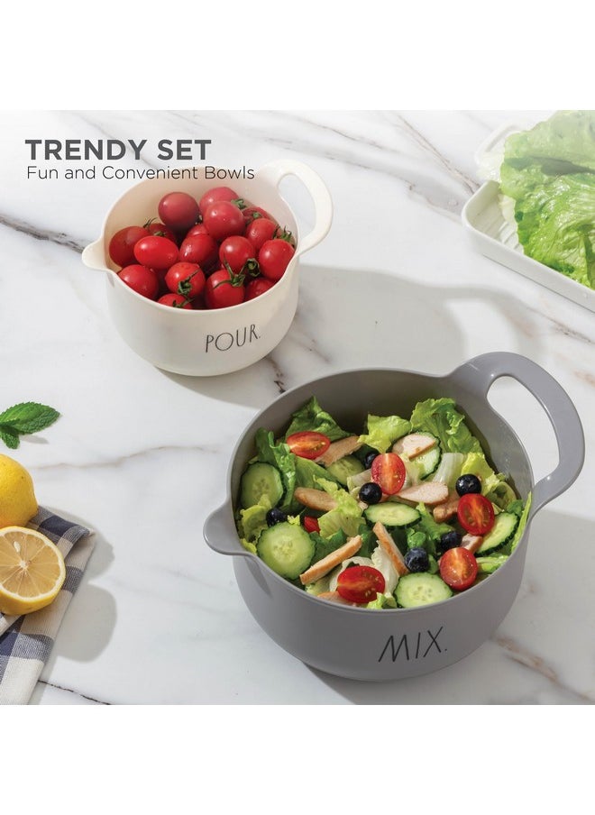 Rae Dunn - Rae Dunn Non-Slip Mixing Bowls - 4 Piece Nesting Plastic Mixing Bowl Set with Pour Spouts and Handles-Measurement Markings (Grey) - Image 1