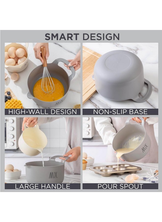 Rae Dunn - Rae Dunn Non-Slip Mixing Bowls - 4 Piece Nesting Plastic Mixing Bowl Set with Pour Spouts and Handles-Measurement Markings (Grey) - Image 1