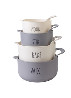 Rae Dunn Rae Dunn Non-Slip Mixing Bowls - 4 Piece Nesting Plastic Mixing Bowl Set with Pour Spouts and Handles-Measurement Markings (Grey)  - Image 1