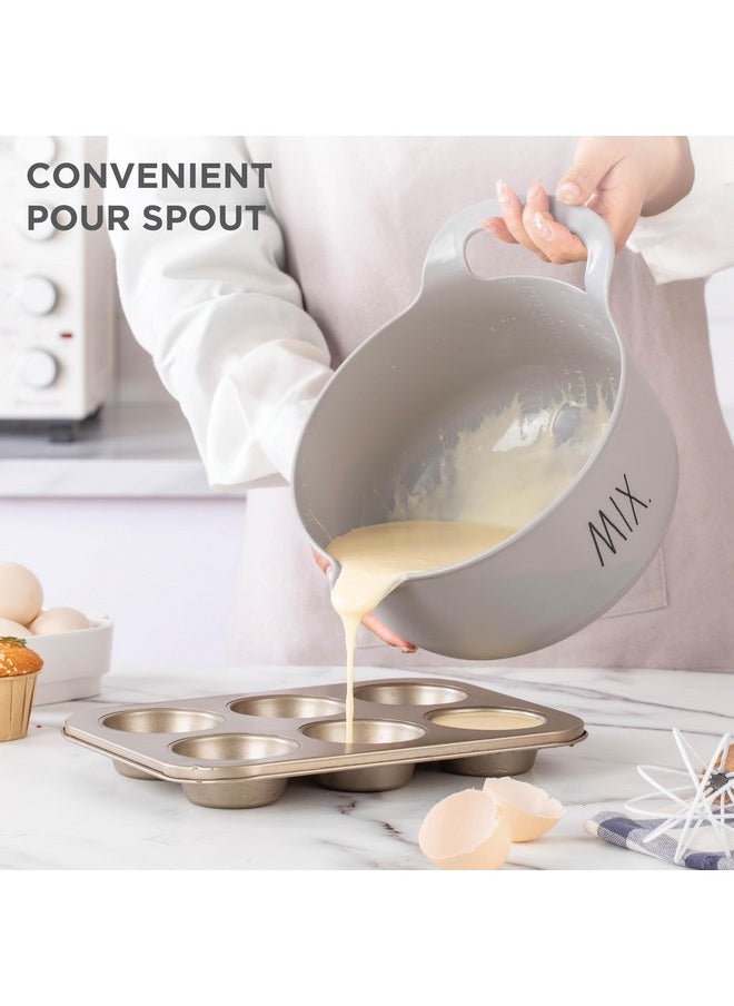 Rae Dunn - Rae Dunn Non-Slip Mixing Bowls - 4 Piece Nesting Plastic Mixing Bowl Set with Pour Spouts and Handles-Measurement Markings (Grey) - Image 1
