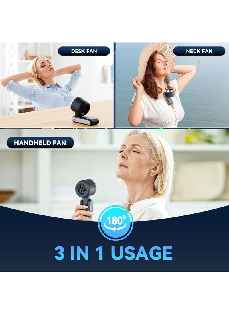 Aookay Portable Handheld Turbo Fan: 5000mAh Battery 5 Gear Wind Personal Fans Hand Fan Portable Rechargeable - 12 Hours Pocket Fan 3 in 1 Hand Held Fan - Portable Fan for Travel Outdoor Indoor (Black)  - Image 5