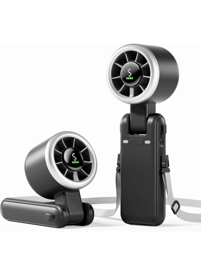 Aookay Portable Handheld Turbo Fan: 5000mAh Battery 5 Gear Wind Personal Fans Hand Fan Portable Rechargeable - 12 Hours Pocket Fan 3 in 1 Hand Held Fan - Portable Fan for Travel Outdoor Indoor (Black)  - Image 2