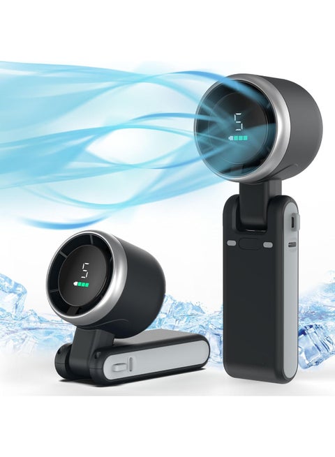Personal Portable Handheld Fan: 5000mAh Battery Powered Rechargeable 20H Runtime - 5 Speeds Turbo Cooling Technology Hand Held Fans for Outdoor Travel Camping Hiking (Black)