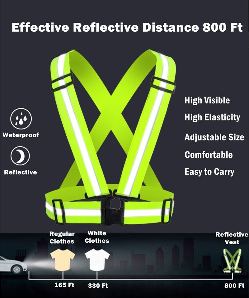 YUNLOVXEE Reflective Strap Safety Vest Gear - 2-10 Pack Adjustable High Visible Reflective Running Gear for Women Men Night (Green+Orange) - Image 2