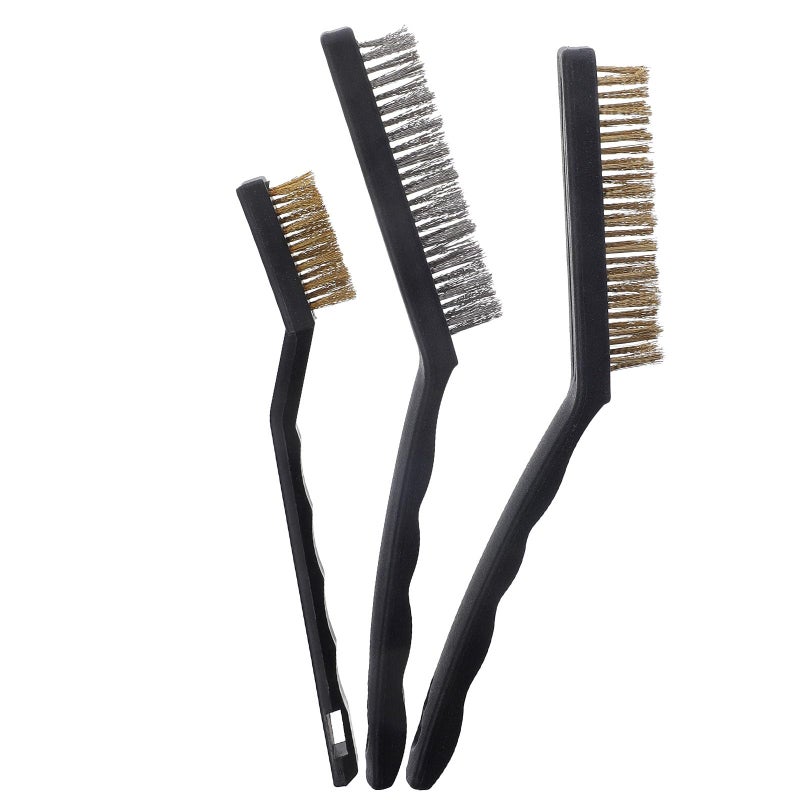 7 Inch Brass Wire Brush Set 3 Pcs for Rust Removal Crevice Cleaning Automotive Use - Image 2