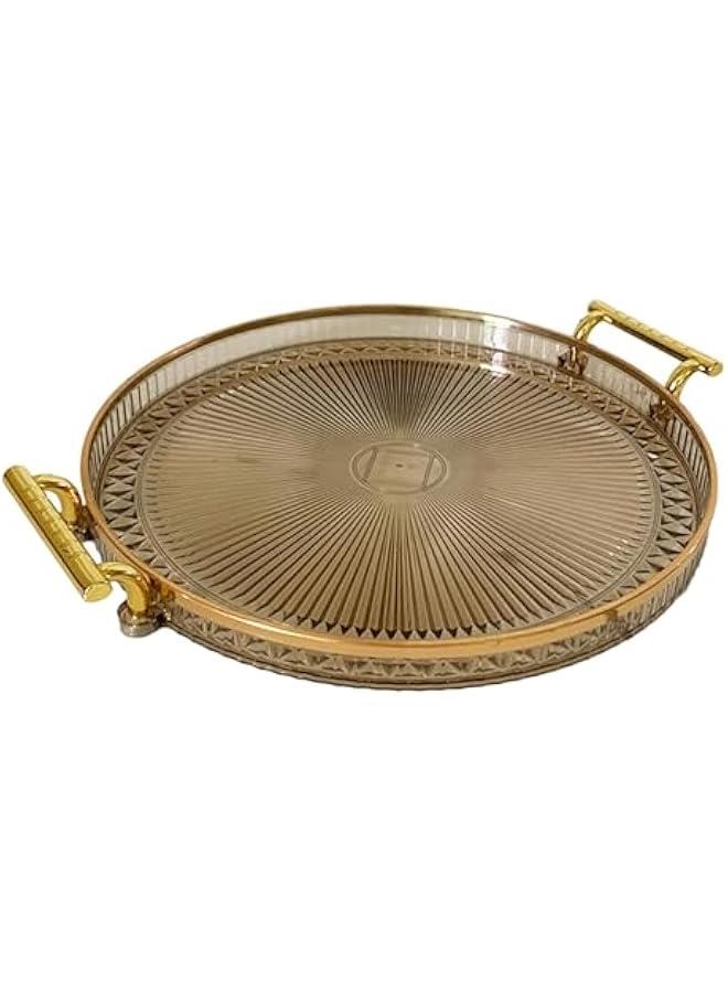 Serving Tray with Handles Jewelry Tray 27cm Luxury Platter Tea Cup Holder for Dresser Toilet Coffee Table Dressing Room, brown  - Image 1