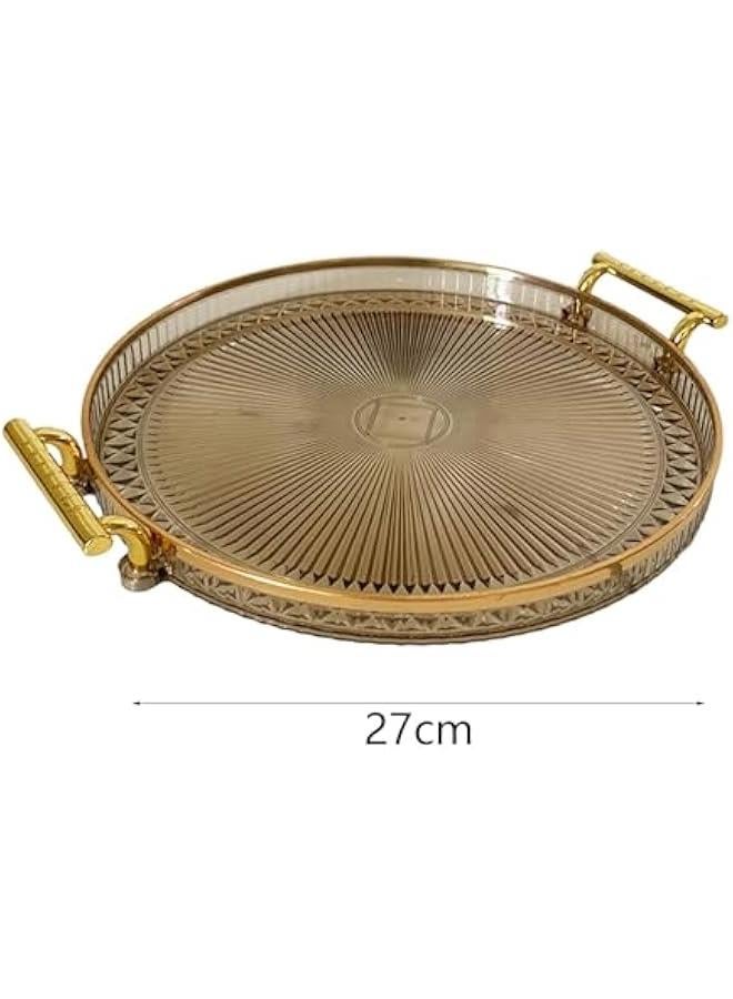 Serving Tray with Handles Jewelry Tray 27cm Luxury Platter Tea Cup Holder for Dresser Toilet Coffee Table Dressing Room, brown  - Image 3