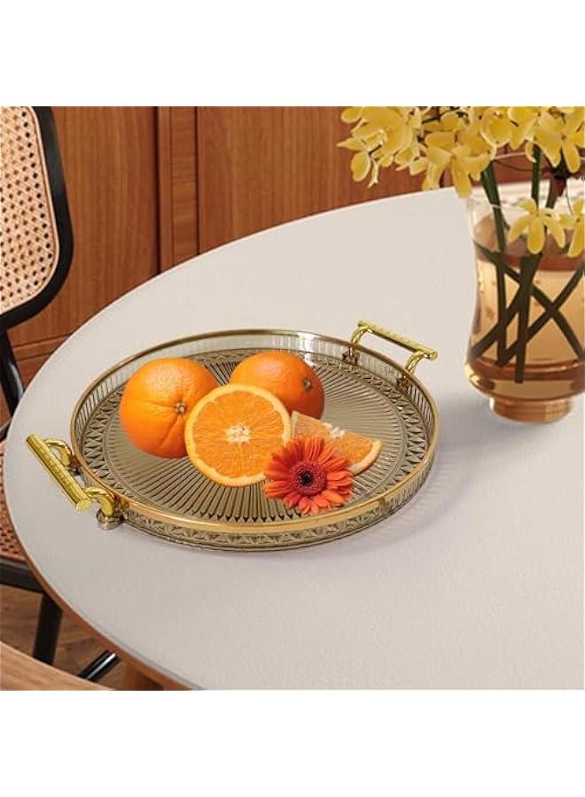 Serving Tray with Handles Jewelry Tray 27cm Luxury Platter Tea Cup Holder for Dresser Toilet Coffee Table Dressing Room, brown  - Image 4