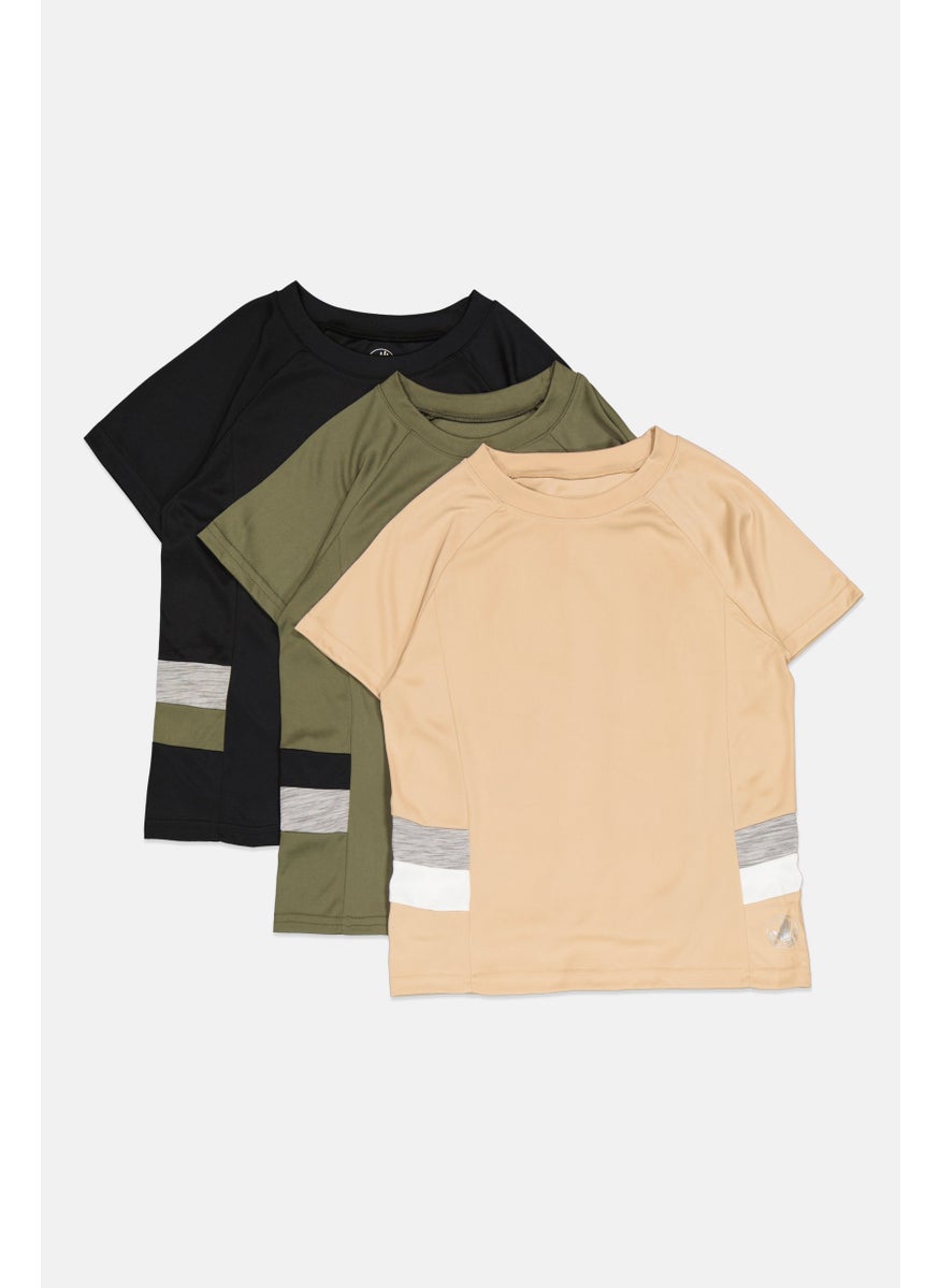 Body Glove - Kids Boy 3Pcs Colorbock Short Sleeve T-shirts , Beige/Olive/Black - Image 1