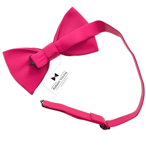 Adam Young Men's Rose Magenta Bow Tie Pre-Tied Style Formal Satin Classic Bowtie for Tuxedo Faux Silk (Large, Hot Pink) - Image 3