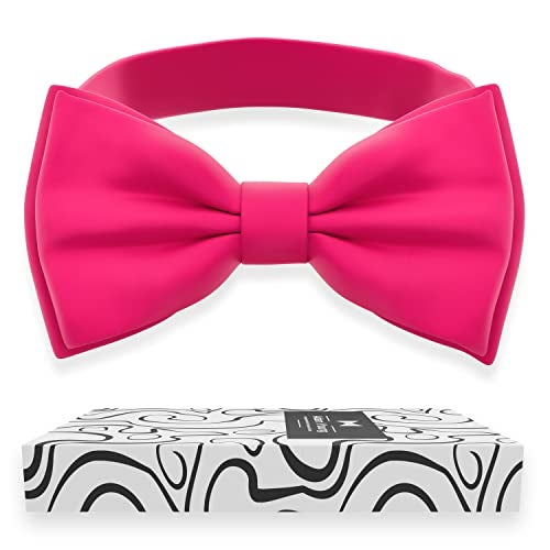 Adam Young Men's Rose Magenta Bow Tie Pre-Tied Style Formal Satin Classic Bowtie for Tuxedo Faux Silk (Large, Hot Pink) - Image 1