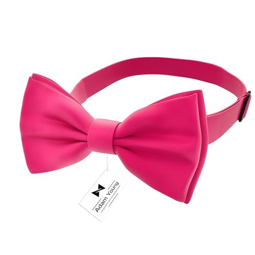 Adam Young Men's Rose Magenta Bow Tie Pre-Tied Style Formal Satin Classic Bowtie for Tuxedo Faux Silk (Large, Hot Pink) - Image 2