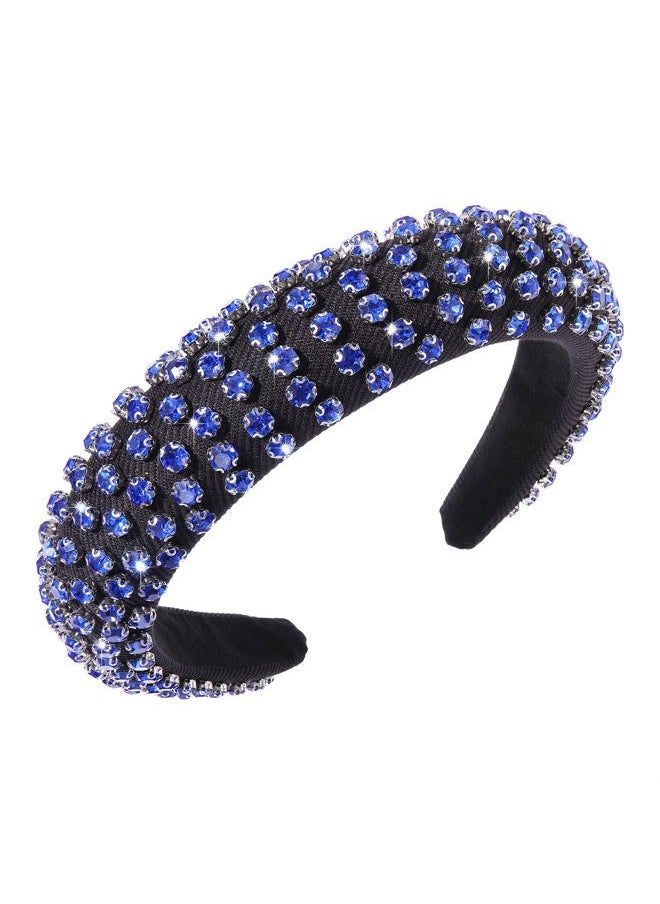 Boderier Rhinestone Padded Headband Crystal Beads Embellished Wide Bejewelled Hairband Fashion Headbands Hair Accessories (Blue)  - Image 1