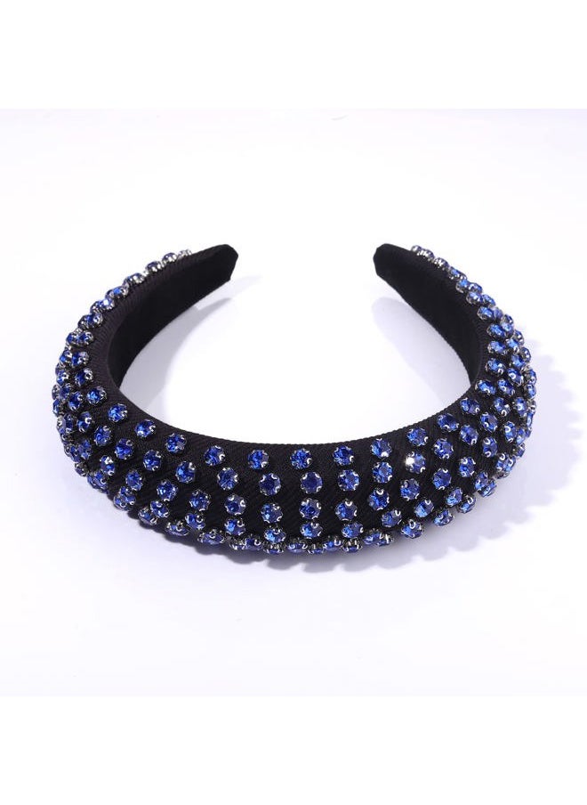 Boderier Rhinestone Padded Headband Crystal Beads Embellished Wide Bejewelled Hairband Fashion Headbands Hair Accessories (Blue)  - Image 4