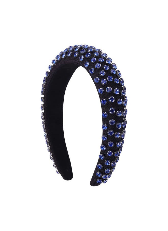 Boderier Rhinestone Padded Headband Crystal Beads Embellished Wide Bejewelled Hairband Fashion Headbands Hair Accessories (Blue)  - Image 2
