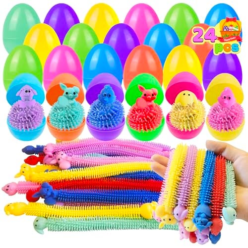 Cherislpy 24 Pack Prefilled Easter Eggs with Bunny Stretchy Strings Sensory Fidget Toys Inside Great for Kids Aduts Toddlers Easter Basket Stuffers Party Favors Egg Fillers Gifts - Image 1