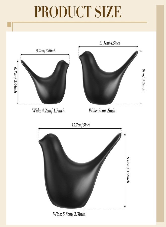 ايرينير مجموعة من 3 تماثيل طيور سيراميكية صغيرة وعصرية لتزيين المنزل، مناسبة للرفوف، المكاتب، غرف المعيشة، غرف النوم، الخزائن، المكاتب، 3 أحجام (أسود) - Image 2