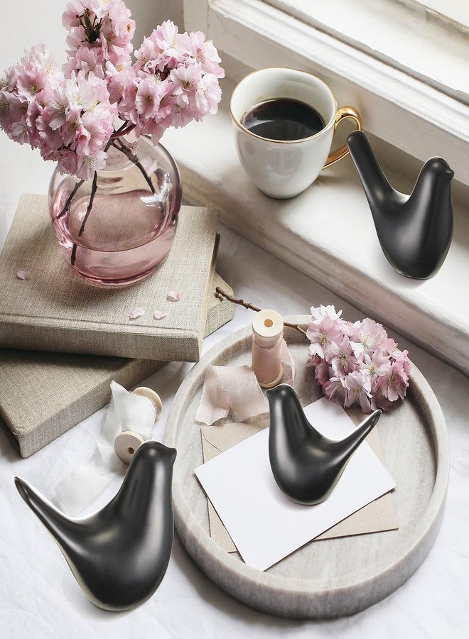 ايرينير مجموعة من 3 تماثيل طيور سيراميكية صغيرة وعصرية لتزيين المنزل، مناسبة للرفوف، المكاتب، غرف المعيشة، غرف النوم، الخزائن، المكاتب، 3 أحجام (أسود) - Image 3