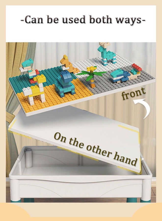 طاولة أنشطة متعددة الوظائف للأطفال الصغار، مجموعة طاولة وكرسي للأنشطة، كبيرة متوافقة مع مكعبات البناء الكبيرة من ليغو، لعبة تجميع طاولة المياه الرملية، لعبة طاولة تعلم الأطفال - Image 3