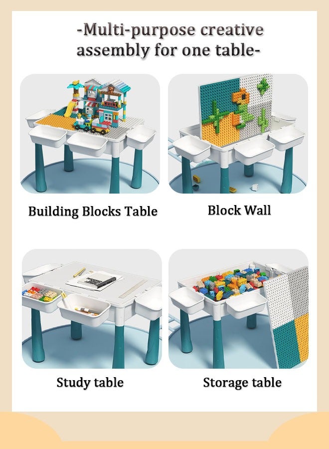 طاولة أنشطة متعددة الوظائف للأطفال الصغار، مجموعة طاولة وكرسي للأنشطة، كبيرة متوافقة مع مكعبات البناء الكبيرة من ليغو، لعبة تجميع طاولة المياه الرملية، لعبة طاولة تعلم الأطفال - Image 4