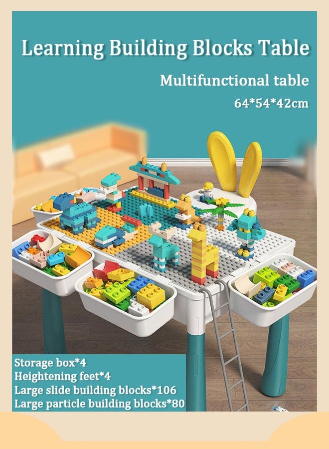 طاولة أنشطة متعددة الوظائف للأطفال الصغار، مجموعة طاولة وكرسي للأنشطة، كبيرة متوافقة مع مكعبات البناء الكبيرة من ليغو، لعبة تجميع طاولة المياه الرملية، لعبة طاولة تعلم الأطفال - Image 1